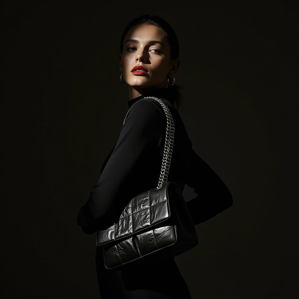 A women wearing black turtle neck with red lipstick on her shoulder Milano Women Shoulder Bag by Bagulia 