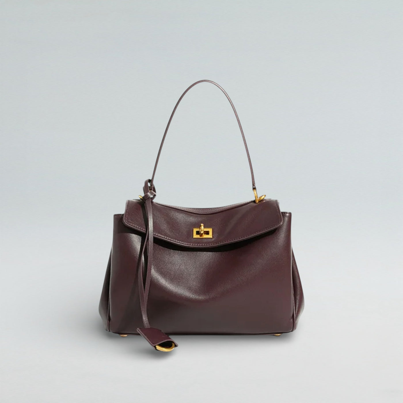 Bagulia Louve Locket Tote Bag in Burgundy Leather — Front