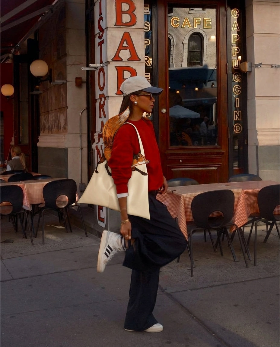 Fox Embroidered Tote Bag - Bagulia X Camoooni