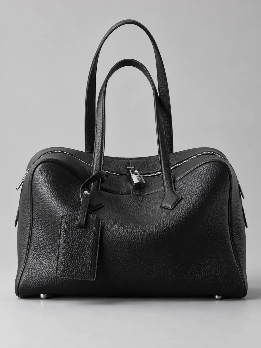 Ballerina leather tote in Black, front view