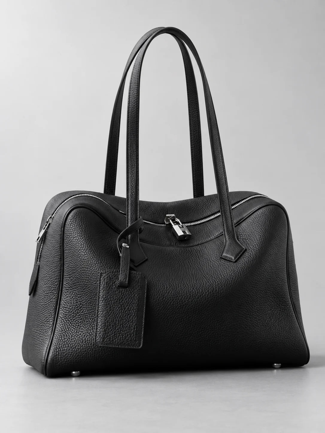 Ballerina leather tote in Black, three-quarter view