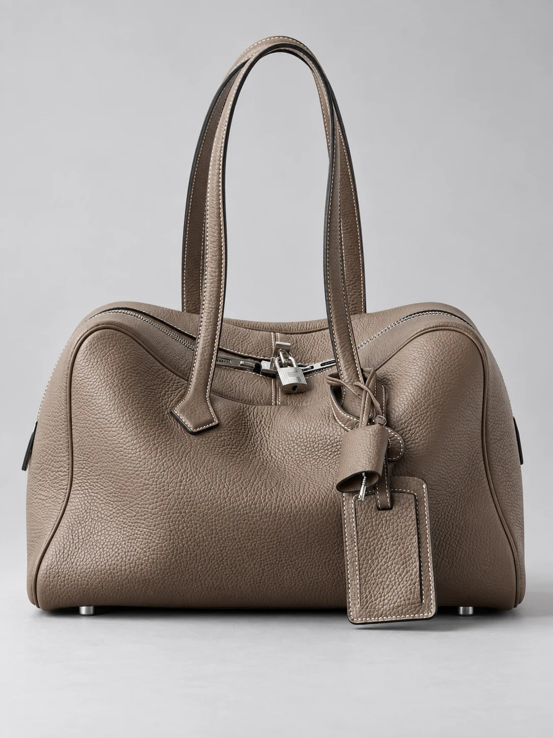 Ballerina leather tote in Brown, front view