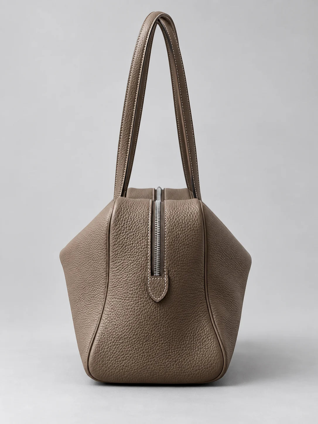 Ballerina leather tote in Brown, side profile