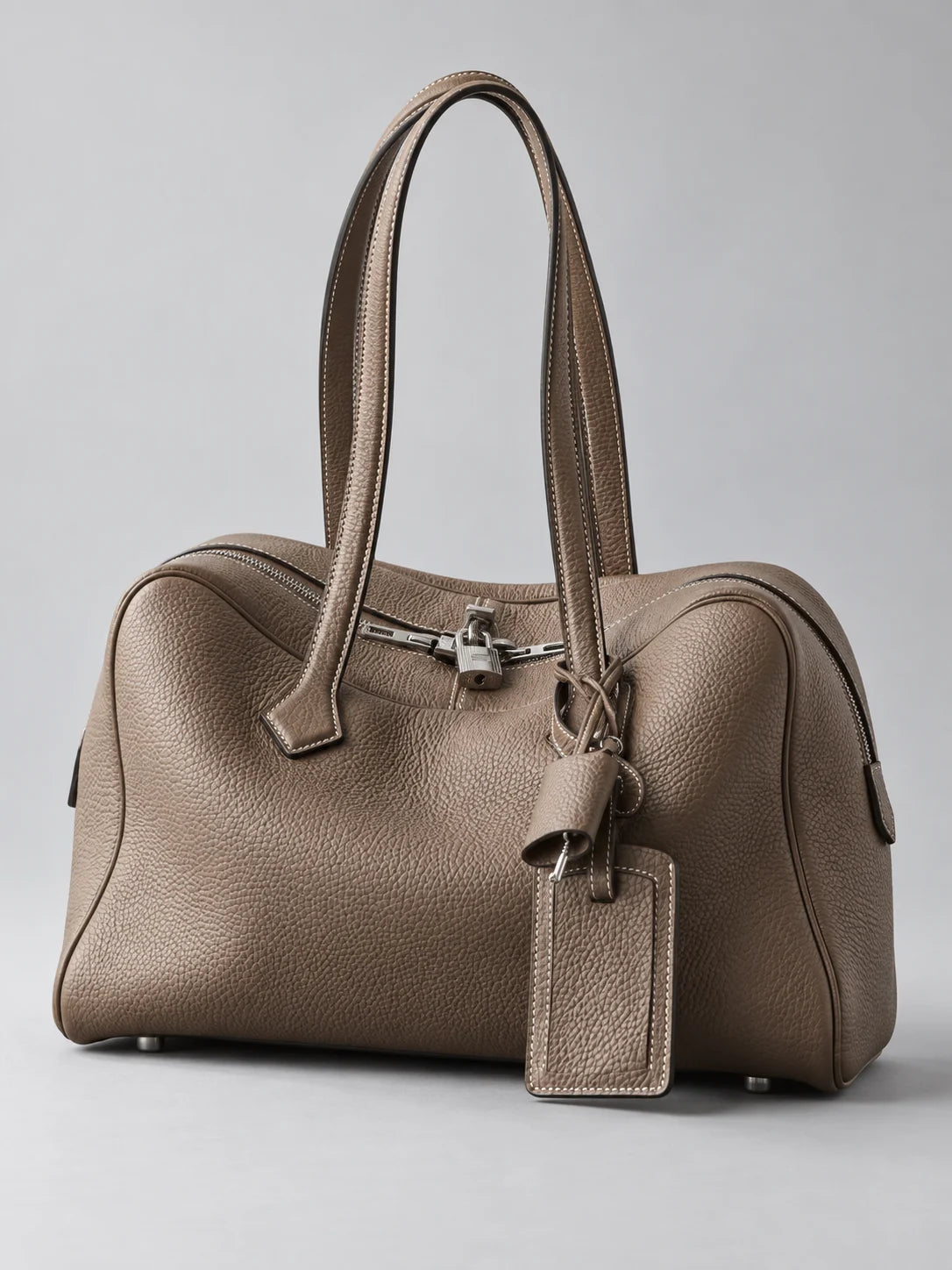 Ballerina leather tote in Brown, three-quarter view