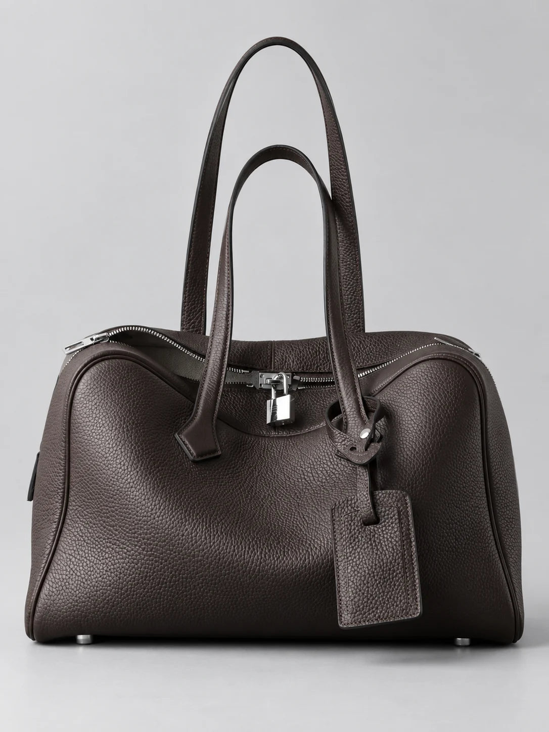 Ballerina leather tote in Coffee, front view