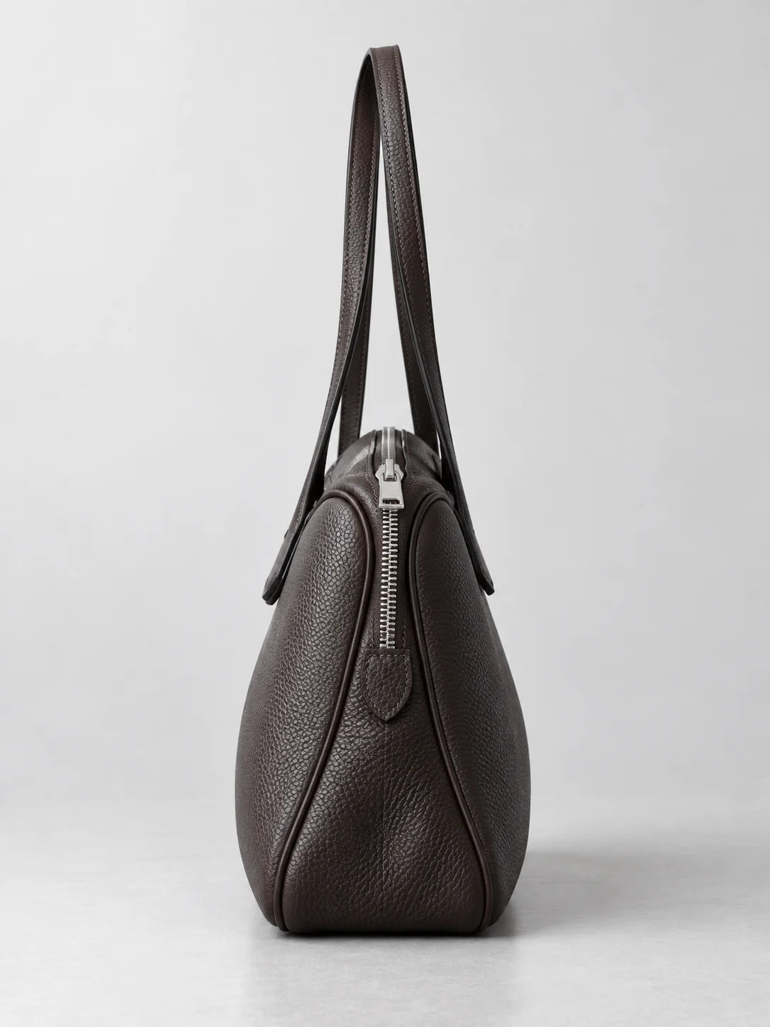 Ballerina leather tote in Coffee, side profile