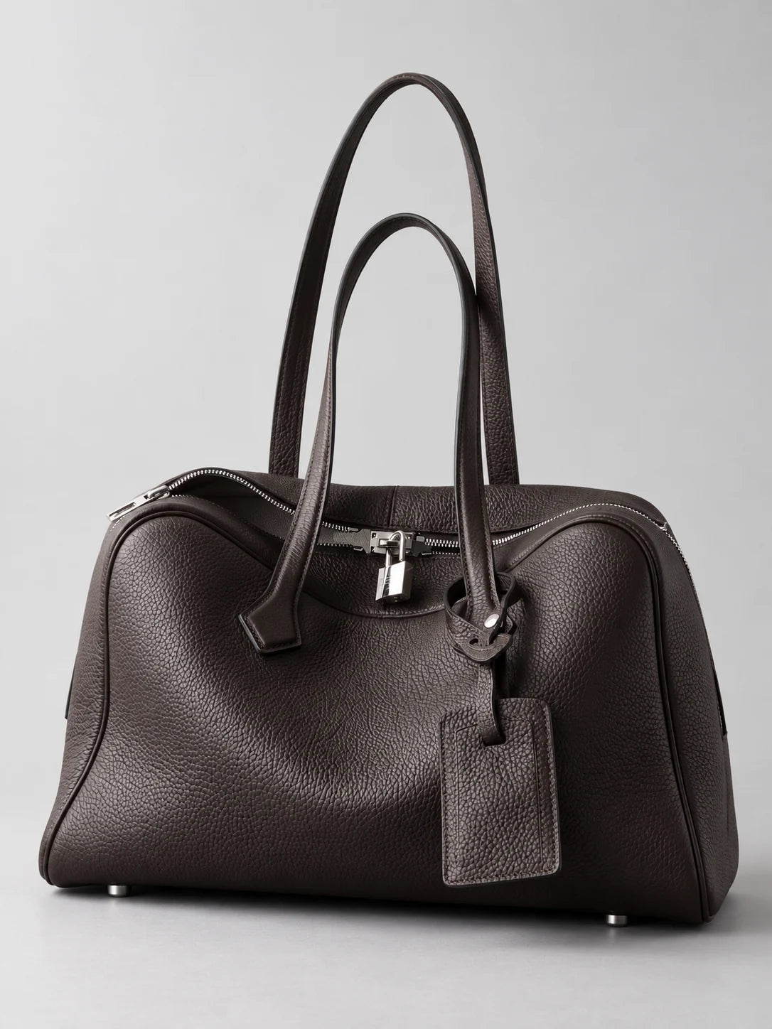 Ballerina leather tote in Coffee, three-quarter view