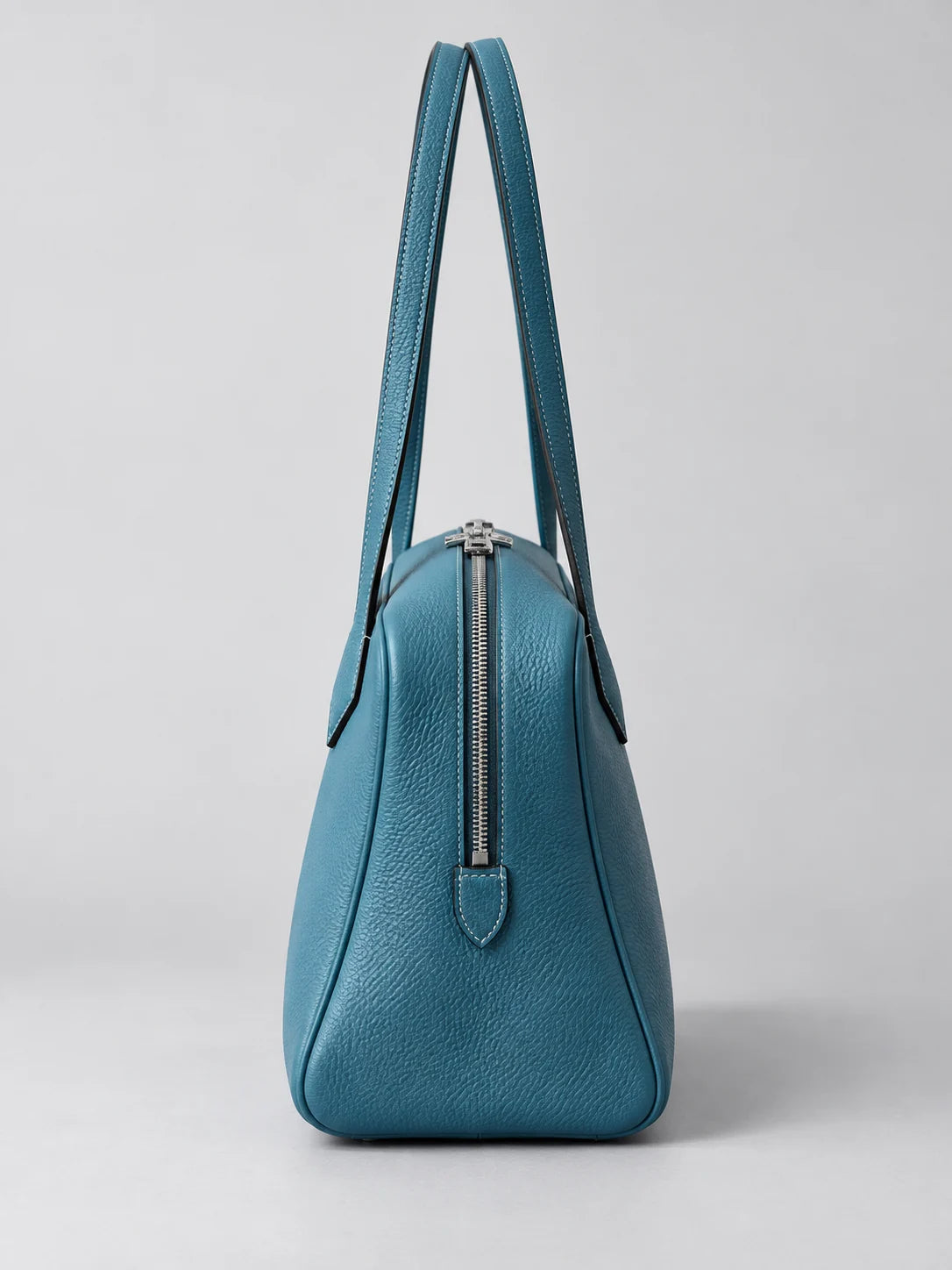 Ballerina leather tote in Dark Cyan, side profile