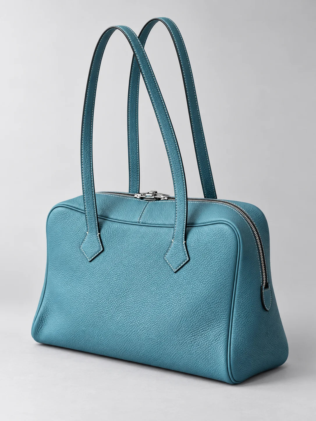 Ballerina leather tote in Dark Cyan, three-quarter view