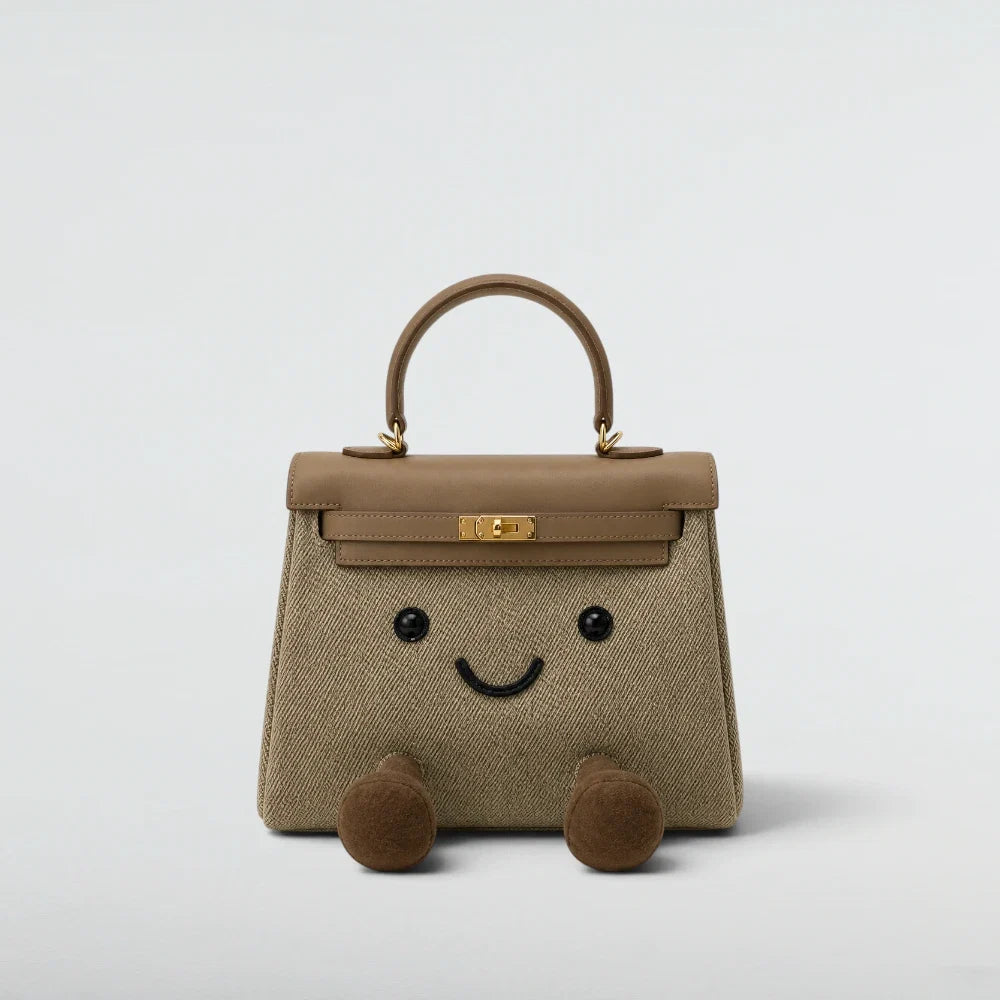 Bagulia Birky Jelly Kelly Denim Khaki character handbag front studio view