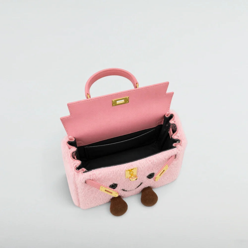 Bagulia Birky Jelly Kelly Pink character handbag open interior studio view