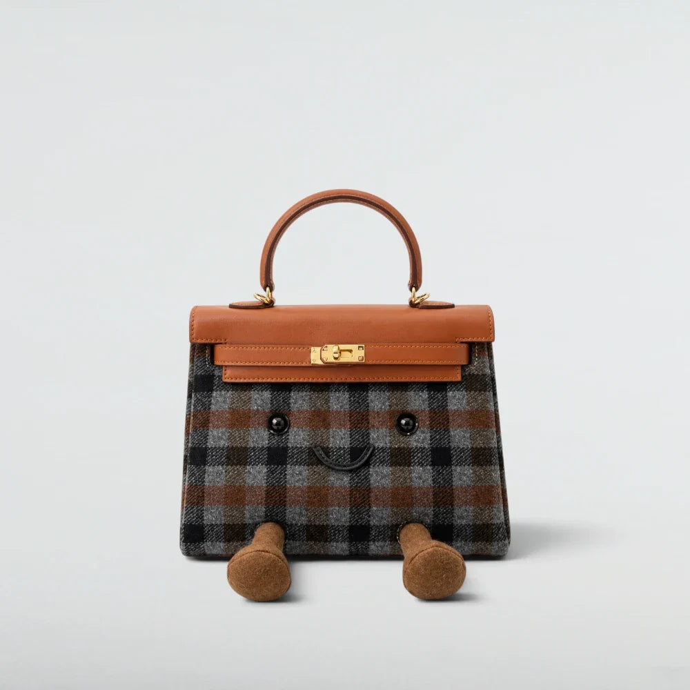 Bagulia Birky Jelly Kelly Retro Black Plaid character handbag front studio view