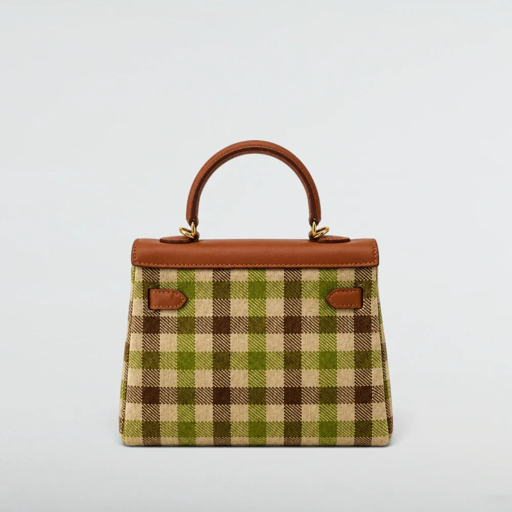 Bagulia Birky Jelly Kelly Retro Green Plaid character handbag back studio view