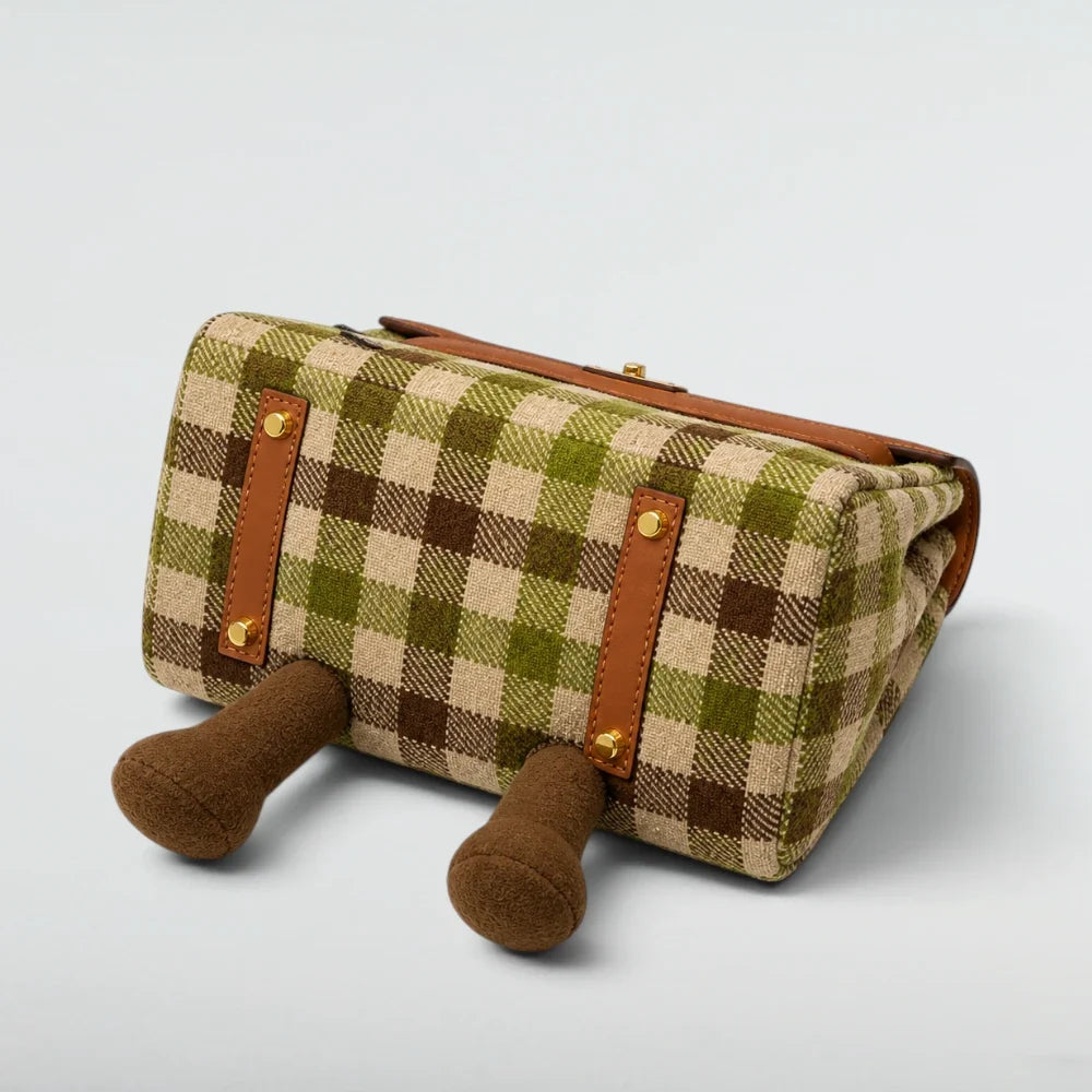 Bagulia Birky Jelly Kelly Retro Green Plaid character handbag bottom studio view