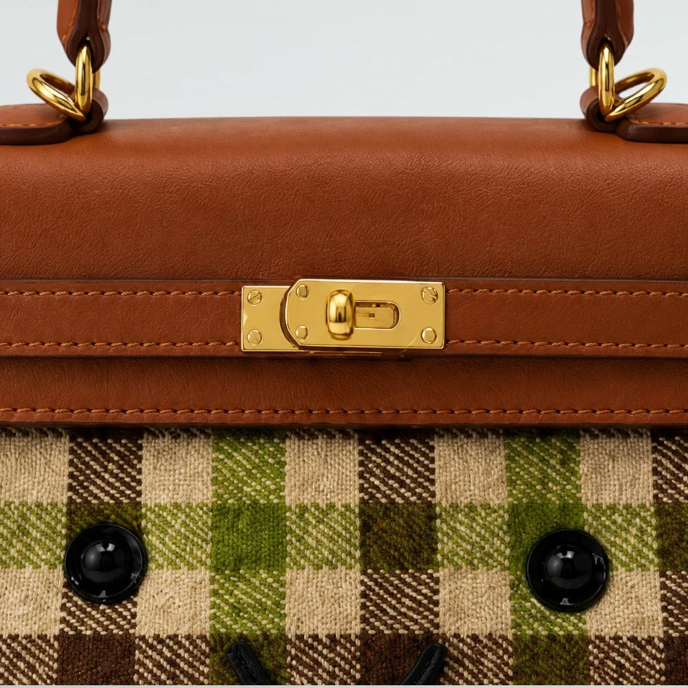 Bagulia Birky Jelly Kelly Retro Green Plaid handbag gold-tone turn-lock close-up