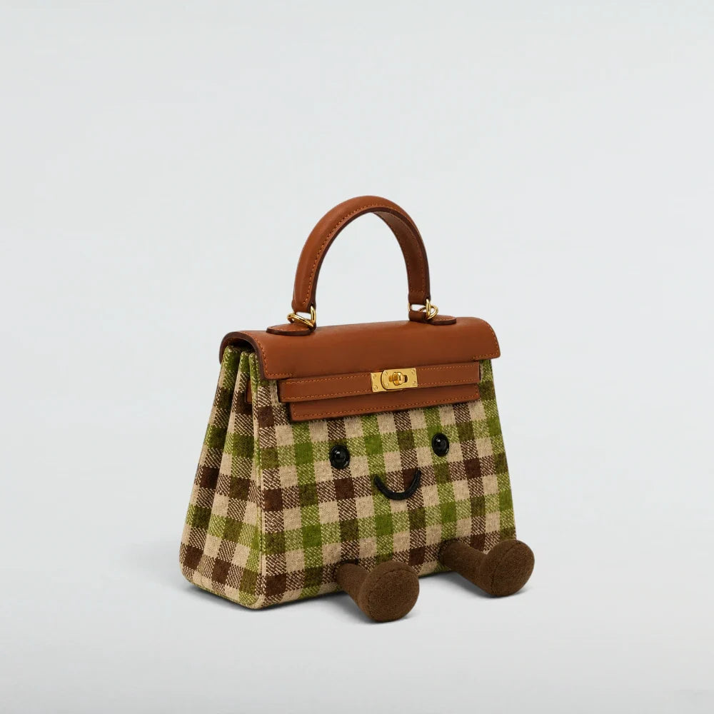 Bagulia Birky Jelly Kelly Retro Green Plaid character handbag side studio view