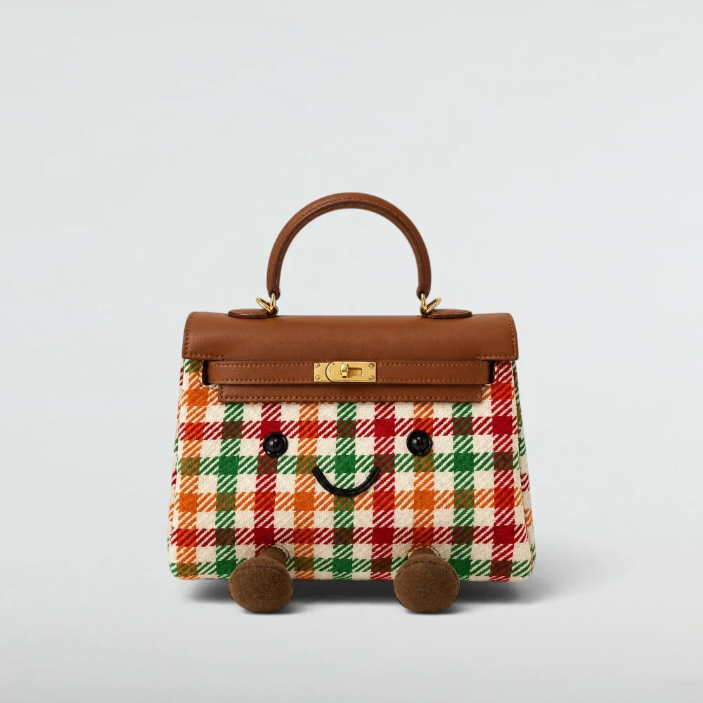 Bagulia Birky Jelly Kelly Retro Red Plaid character handbag front studio view