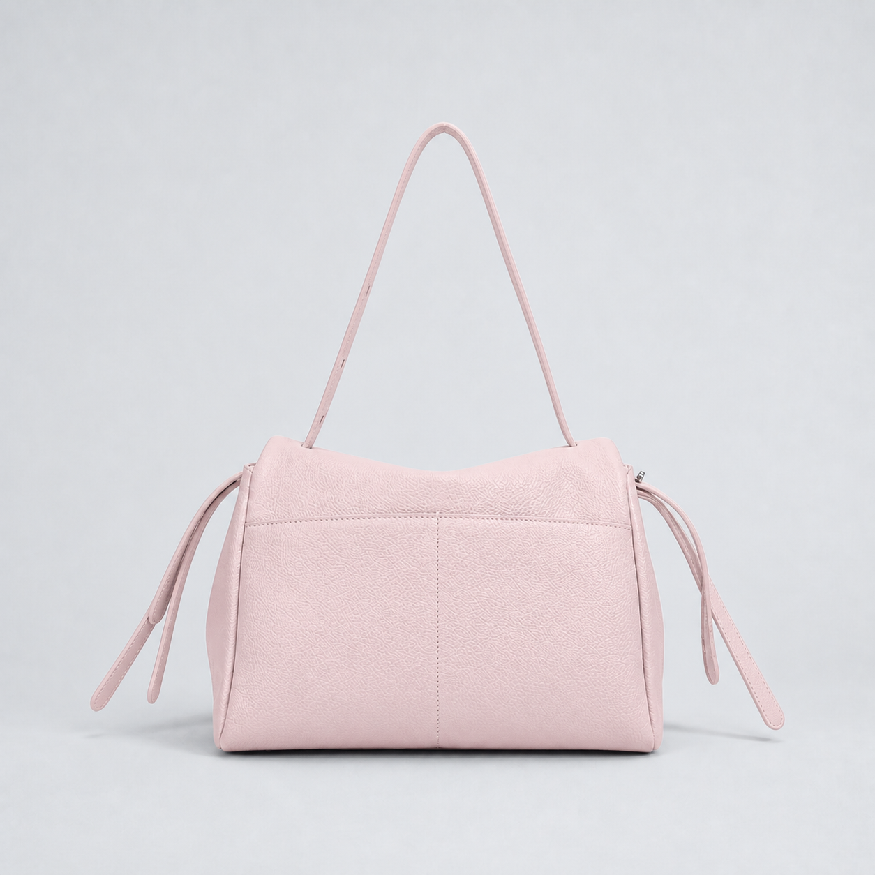 Leyla cream pink pebbled leather shoulder bag, rear studio view