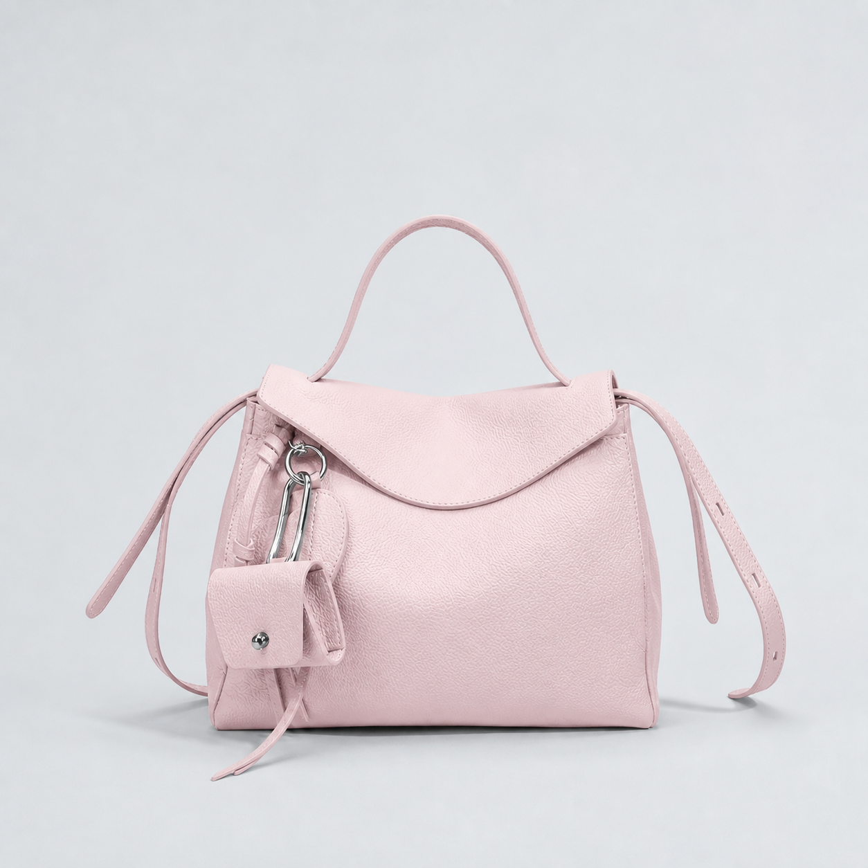Leyla cream pink pebbled leather shoulder bag, front studio view