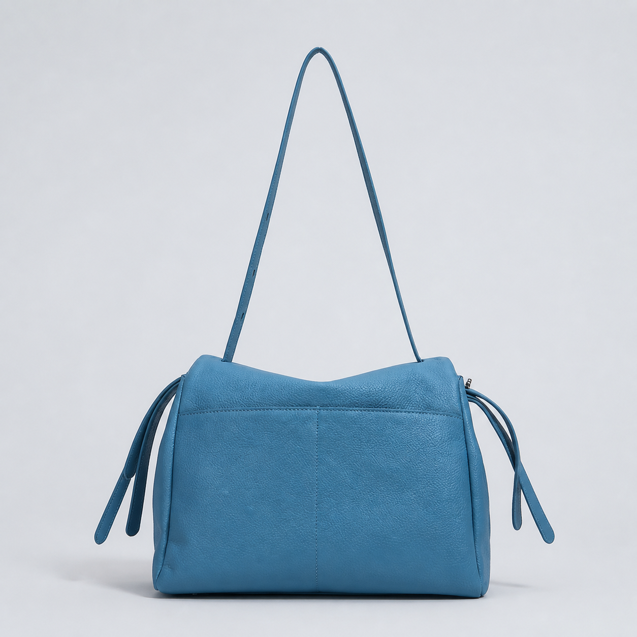 Leyla diamond blue pebbled leather shoulder bag, rear studio view