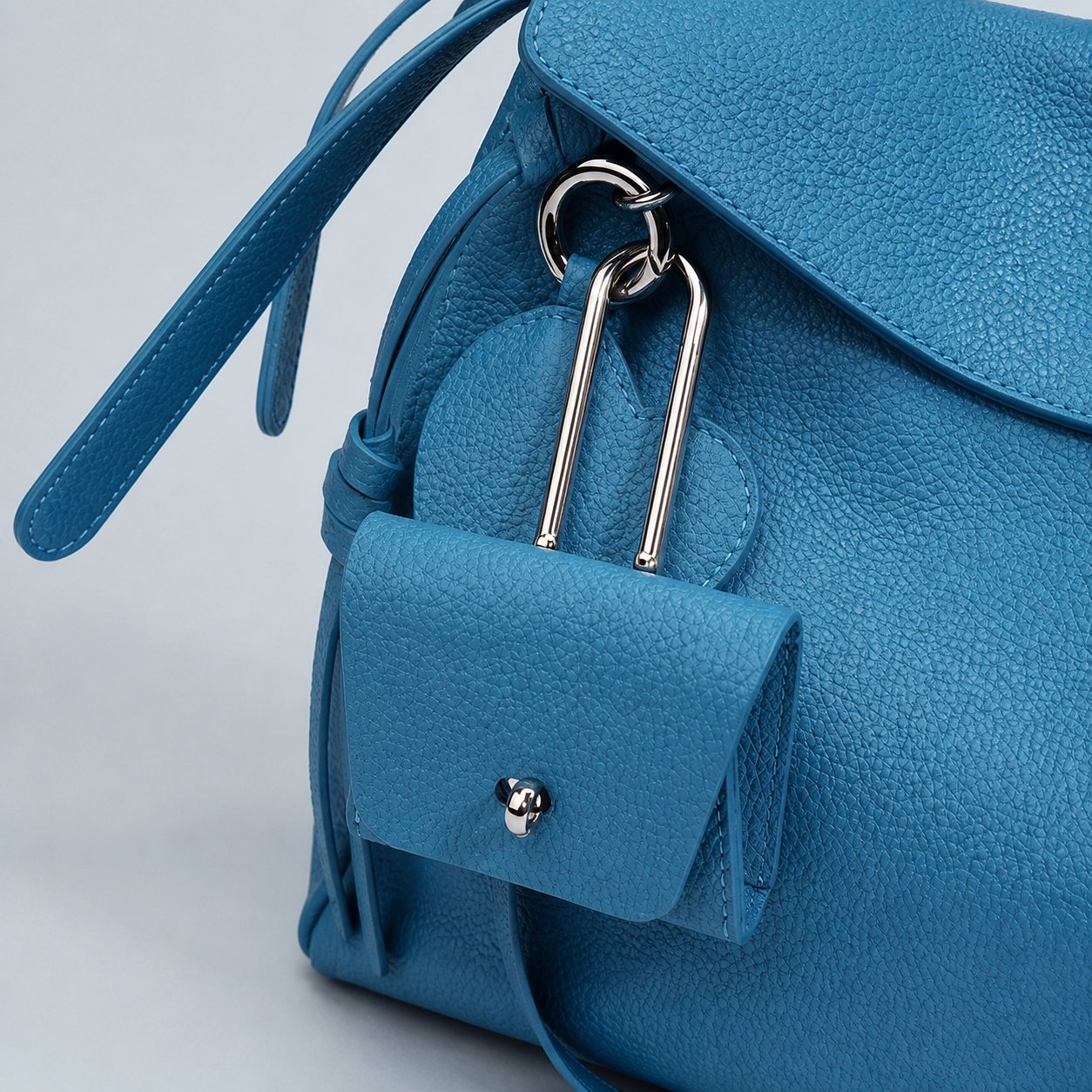Leyla diamond blue pebbled leather, silver-tone hardware and detachable mini pouch detail