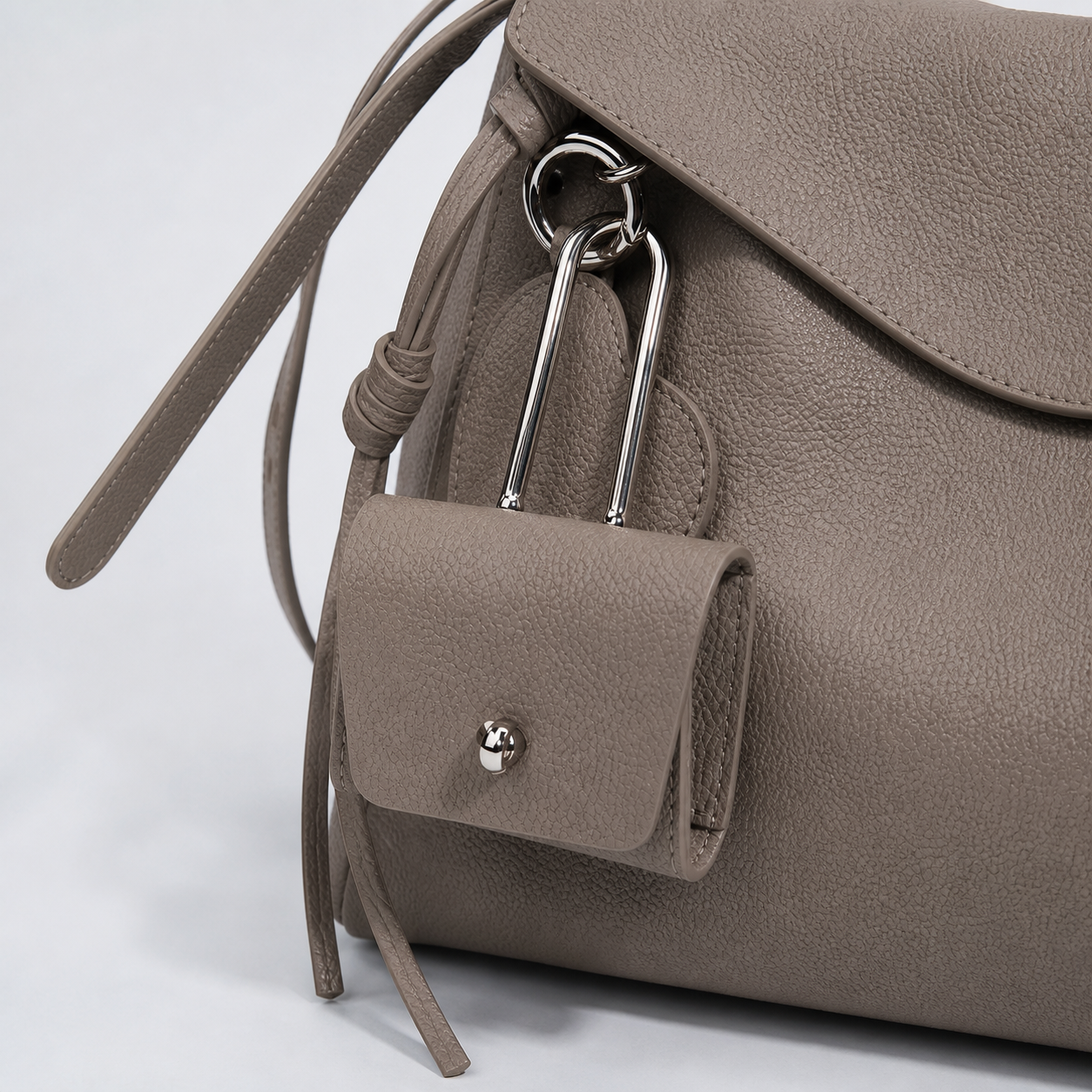 Leyla elephant grey pebbled leather, silver-tone hardware and detachable mini pouch detail