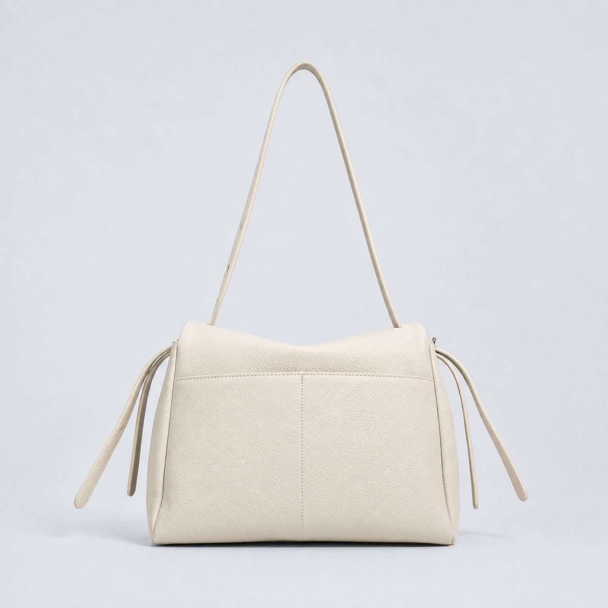 Leyla off-white pebbled leather shoulder bag, rear studio view