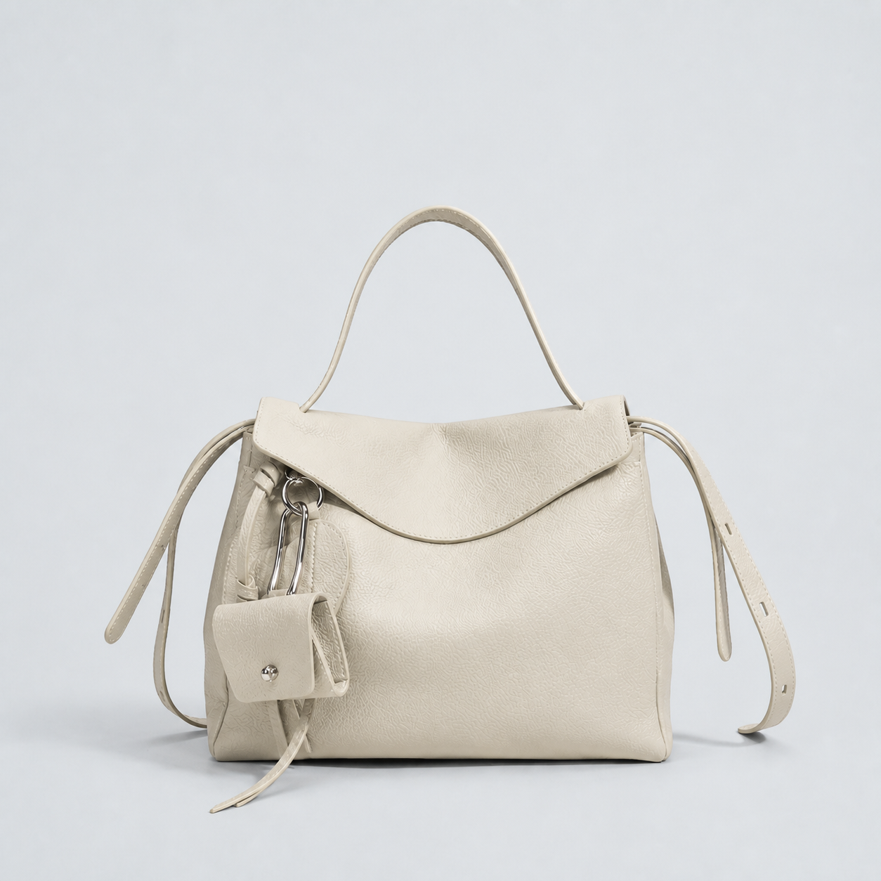 Leyla off-white pebbled leather shoulder bag, front studio view