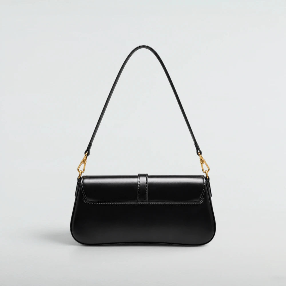 Bagulia Luciana black cowhide leather shoulder bag, back view