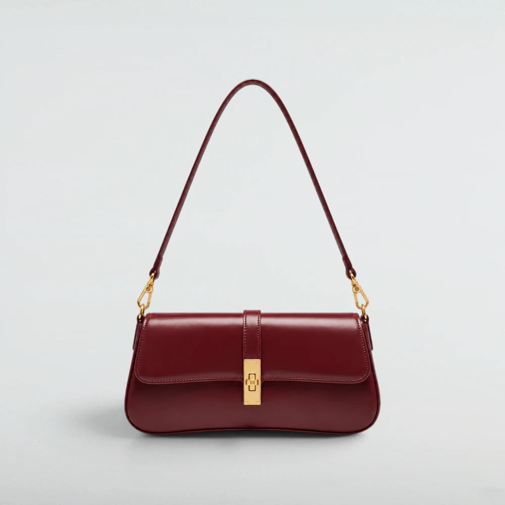 Bagulia Luciana burgundy cowhide leather shoulder bag, front view