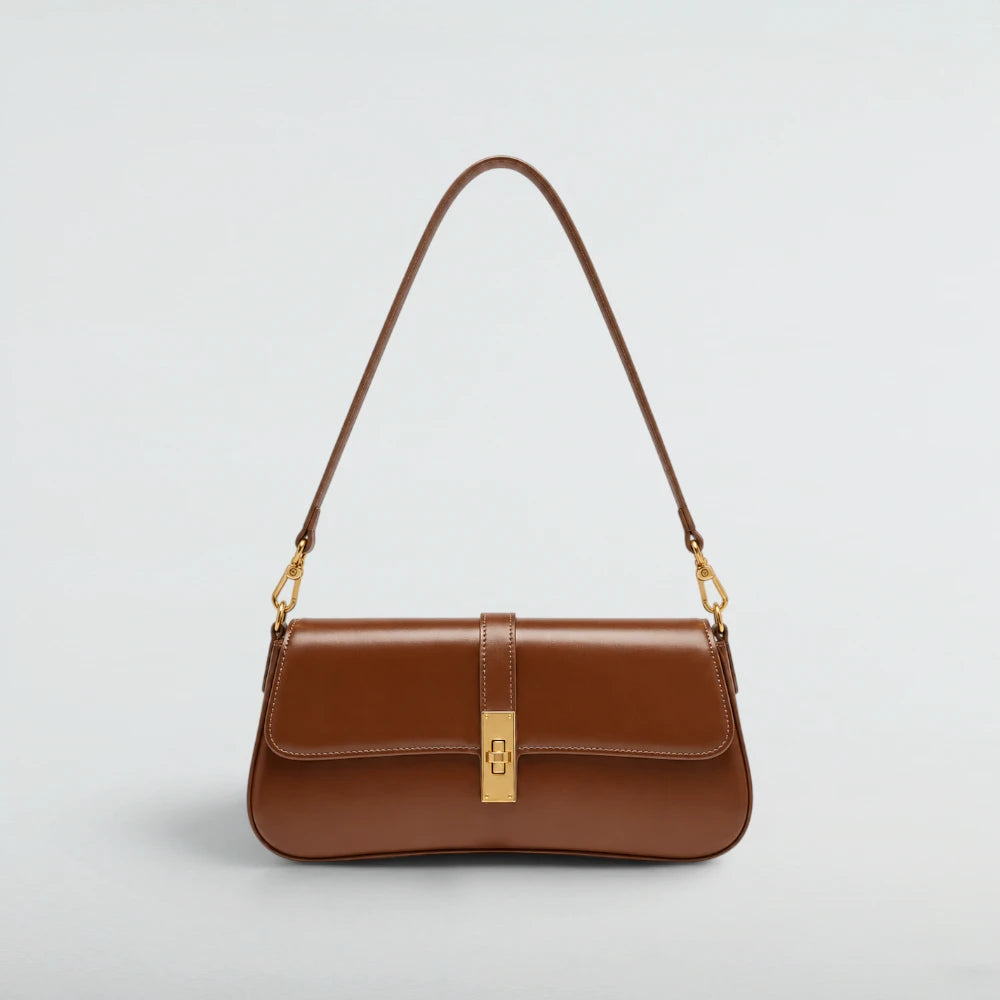 Bagulia Luciana brown cowhide leather shoulder bag, front view