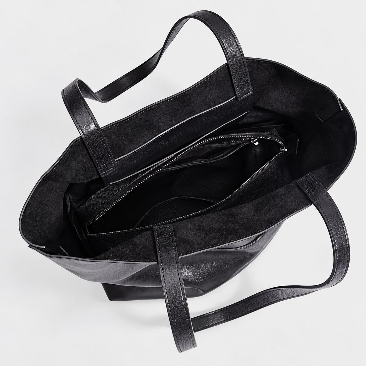 Bagulia Marielle Black tote, open interior view.