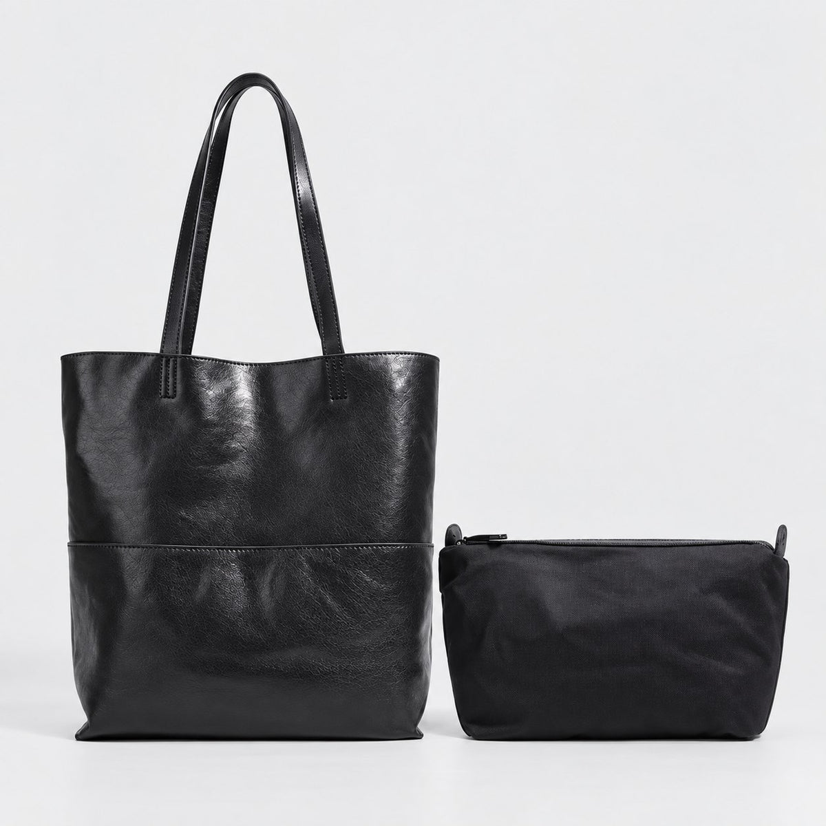 Bagulia Marielle Black tote, pouch view.