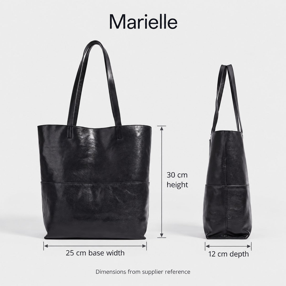 Bagulia Marielle dimension guide showing 30 cm body height, 25 cm base width and 12 cm depth.