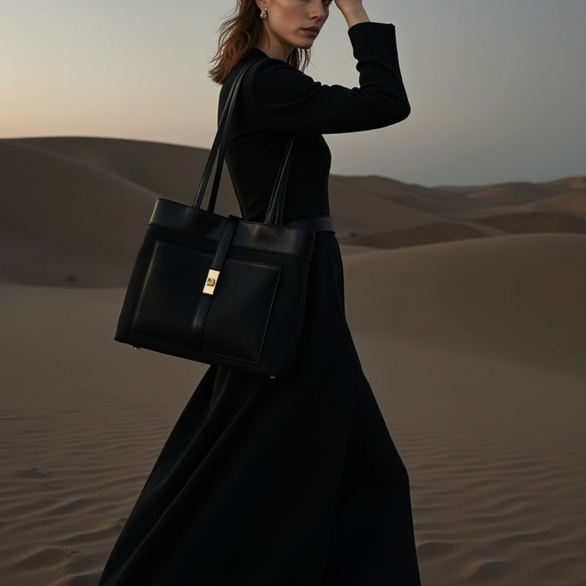Black Sahara Tote Bag - Tote Bag - Bagulia - Luxury Handmade Leather Bags
