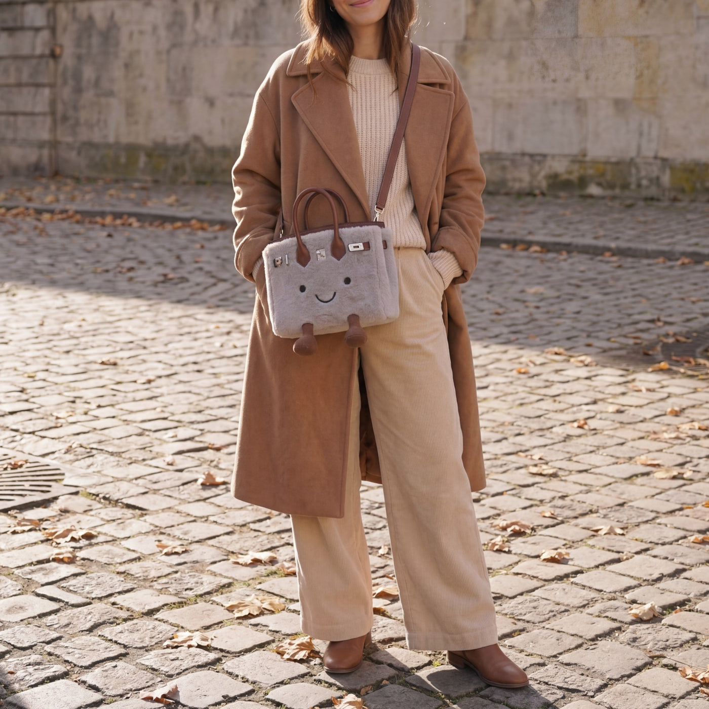 Bagulia Birky 25cm Grey plush Birkin-style bag, alternate studio view