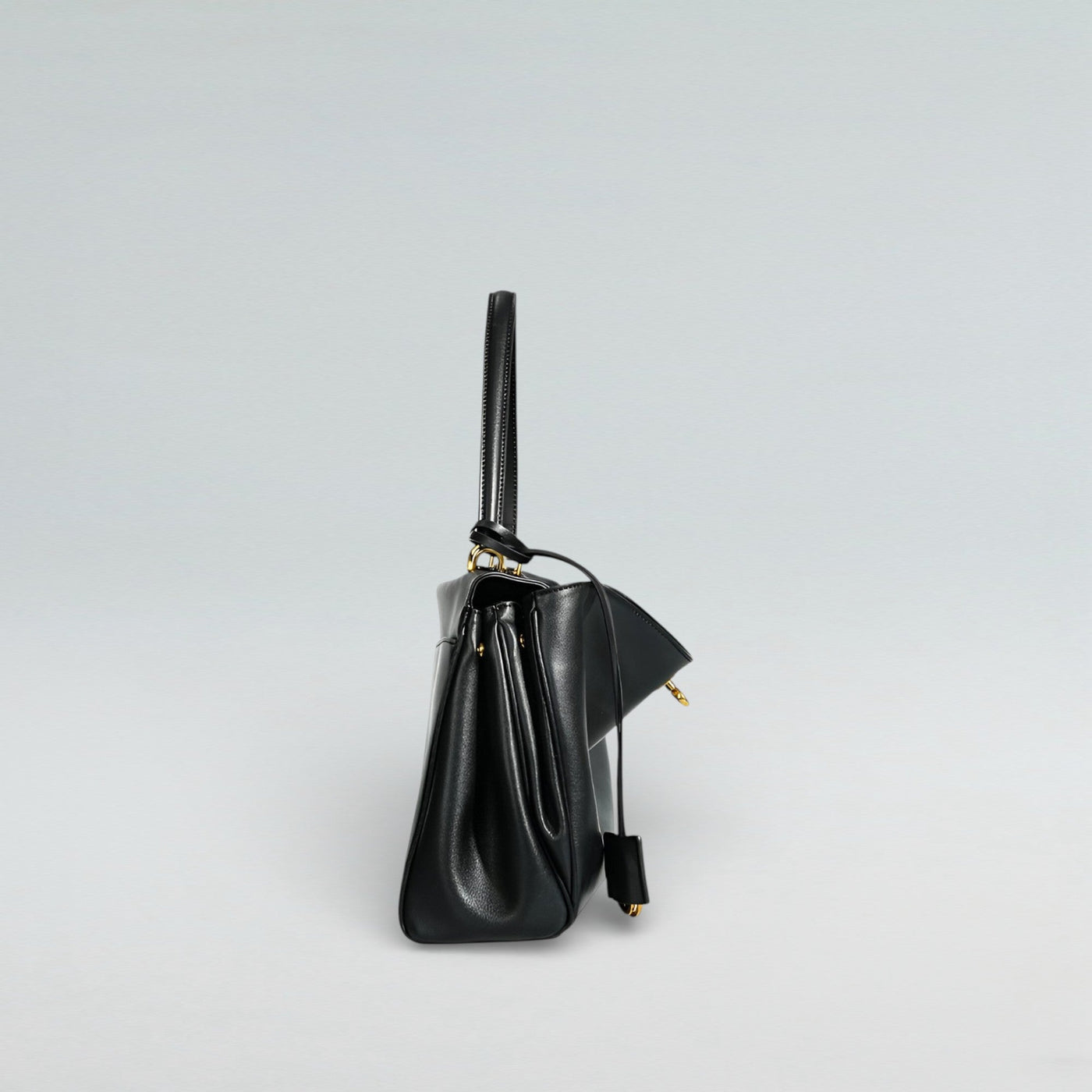 Bagulia Louve Locket Tote Bag in Black Leather — Side Profile