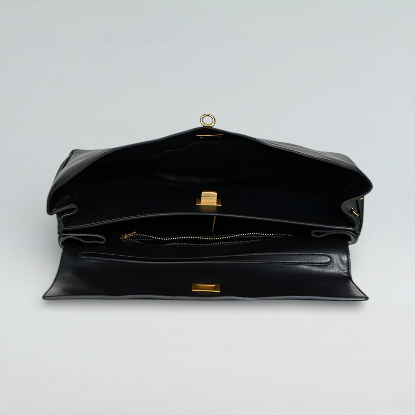 Bagulia Louve Locket Tote Bag in Black Leather — Open View